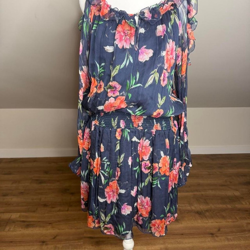 Johnny Was 100% Silk Floral Boho Mini Dress Cottagecore Romantic Festival